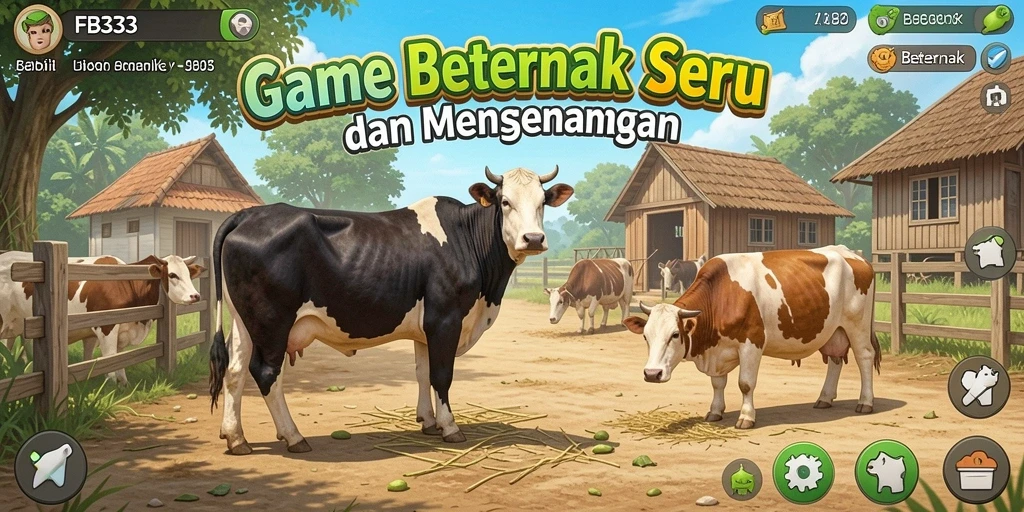 Antarmuka FB333 menampilkan peternakan yang hijau dan ceria.