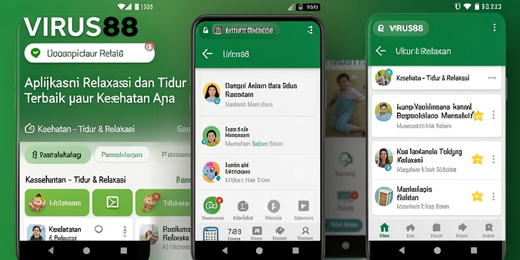 Antarmuka aplikasi VIRUS88 yang nyaman untuk relaksasi dan tidur.
